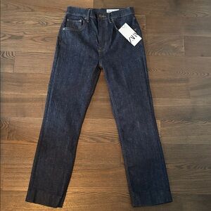 NWT Zara Indigo Dark Wash High Rise Staight Leg Cropped Jeans Sz 6